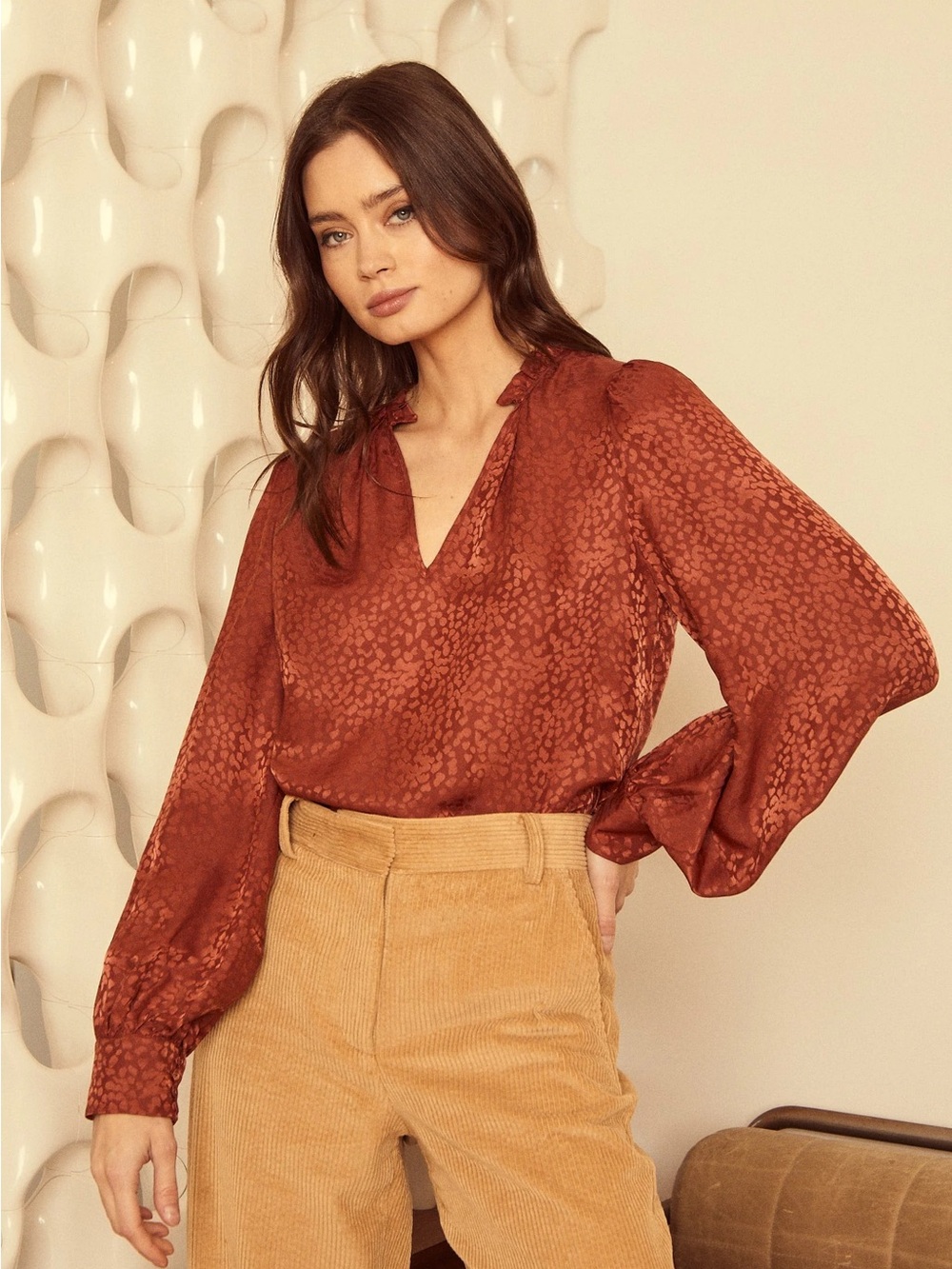 Caballero Lena Jacquard Animal Print Blouse in Astro Dust
